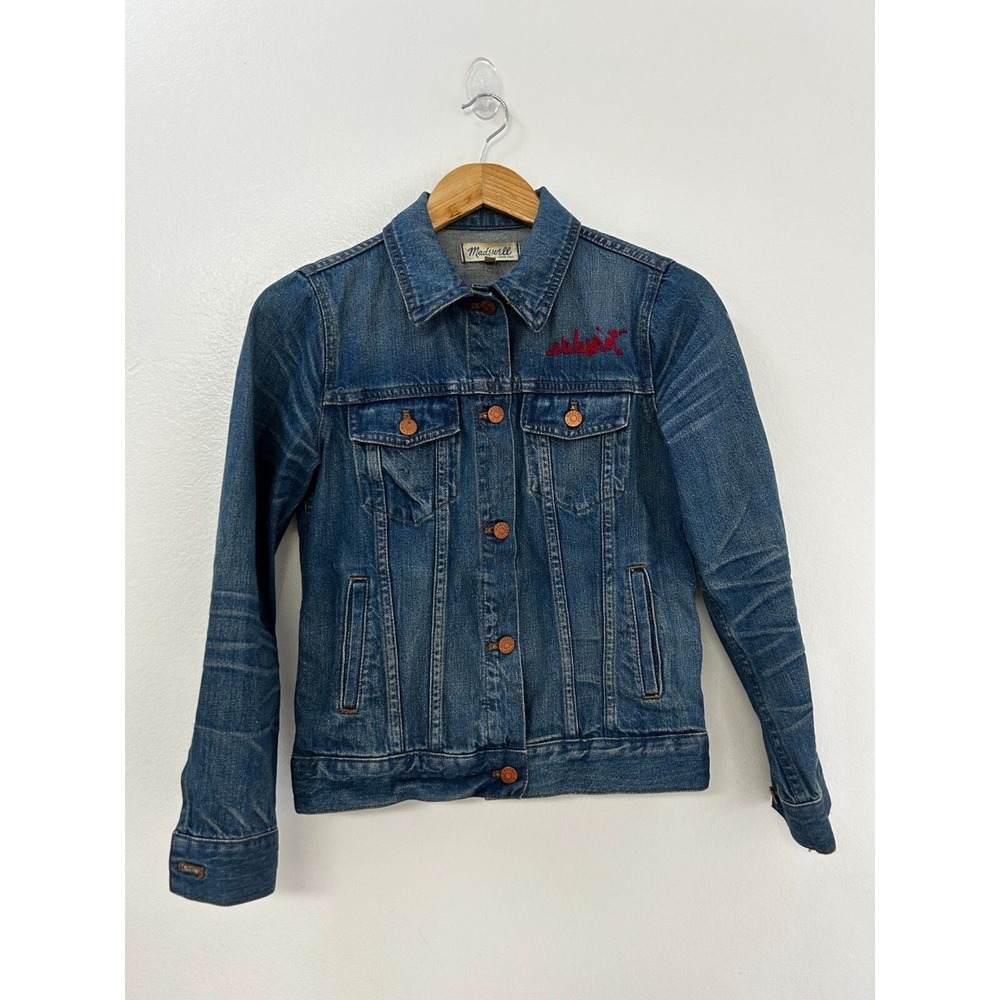 Madewell Trucker Jacket Womens‎ Small Blue Denim Faded Medium Wash Button Front